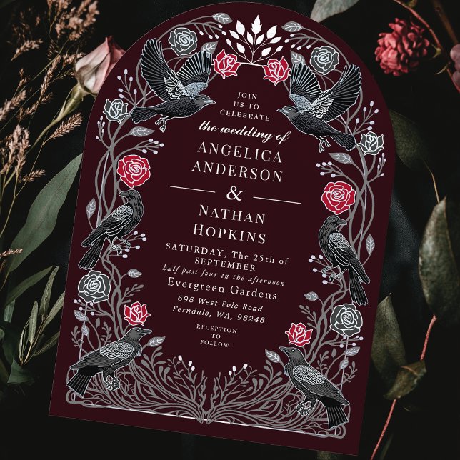 Invitación Cuervo Encantado Rosas Negras Rojas Bodas Góticas  (Subido por el creador)