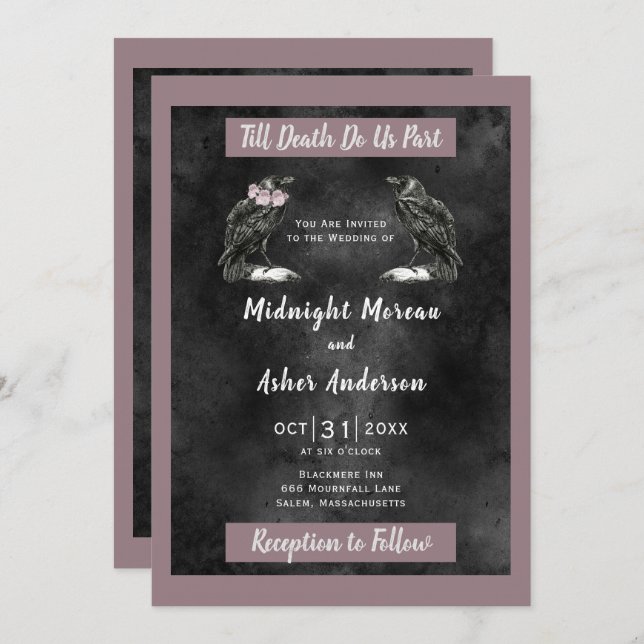 Invitación Cuervos pájaros hasta que la muerte nos separe neg (Anverso / Reverso)