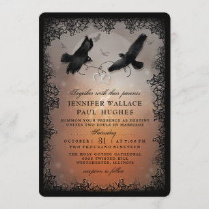 Invitación Cuervos y corazones de Halloween que se casan así