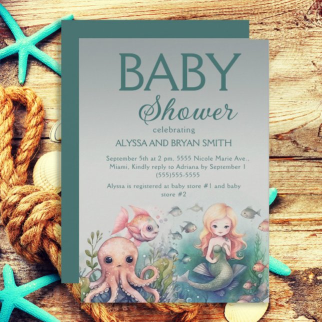Invitación Cuesta Bajo El Mar Mermaid Octopus Fish Baby Showe (Subido por el creador)