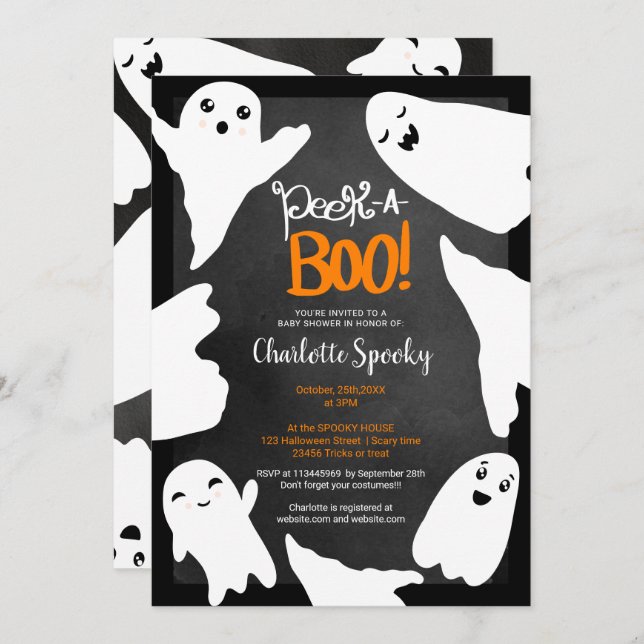 Invitación Cuesta Halloween boo fantasmas de bebé ducha (Anverso / Reverso)