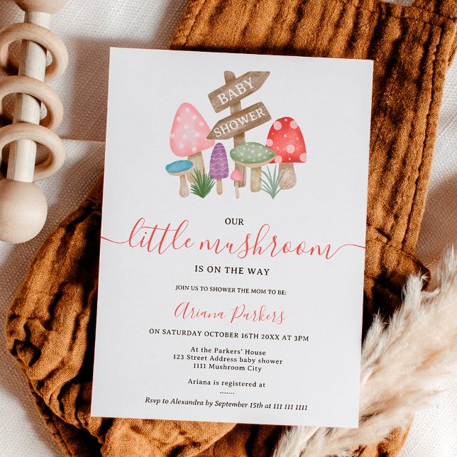 Invitación Cuesta otoño hadas de hadas de madera hongos bebé  (Cute fall fairy woodland mushrooms baby shower invitation)