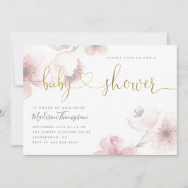 Invitación Cuidad de cerezo Blossom Gold Script Floral Baby S