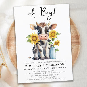 Invitación Cuidad Holy Cow Sunflowers Farm Animal Baby Shower