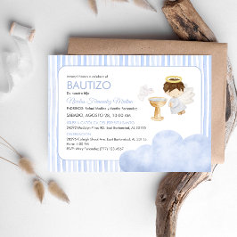Invitación Cuidada acuarela Angel Boy Bautismo Católico