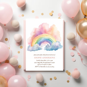 Invitación Cuidada acuarela Arcoiris Baby Shower