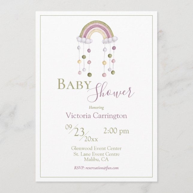 Invitación Cuidada acuarela Arcoiris Simple Baby Shower (Anverso)