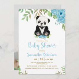 Invitación Cuidada acuarela azul oso foto de Baby Shower