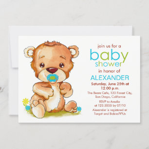 Invitación Cuidada acuarela Baby Bear Boy Baby Shower