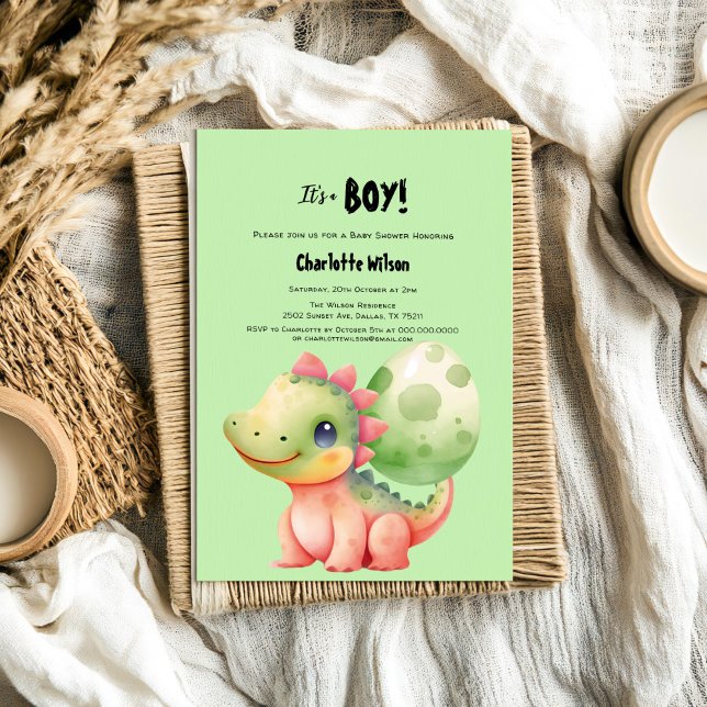 Invitación Cuidada acuarela Baby Dinosaur Baby Shower (Subido por el creador)
