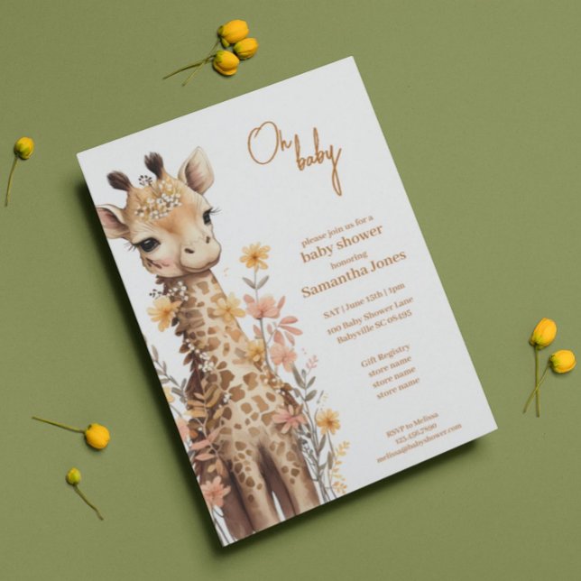 Invitación Cuidada acuarela Baby Giraffe Baby Shower (Subido por el creador)
