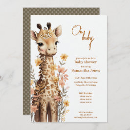 Invitación Cuidada acuarela Baby Giraffe Baby Shower