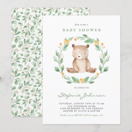 Invitación Cuidada acuarela Bear Woodland Baby Shower