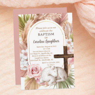 Invitación Cuidada acuarela Bebé Cordero Chica Bautismo