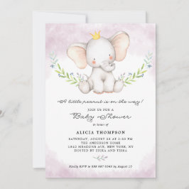 Invitación Cuidada acuarela bebé elefante Chica Baby Shower