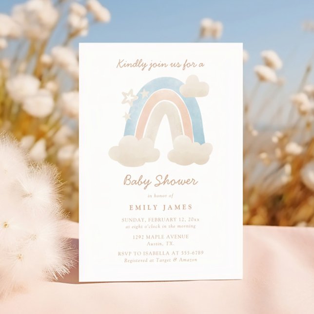 Invitación Cuidada acuarela Boho Rainbow Baby Shower (Subido por el creador)