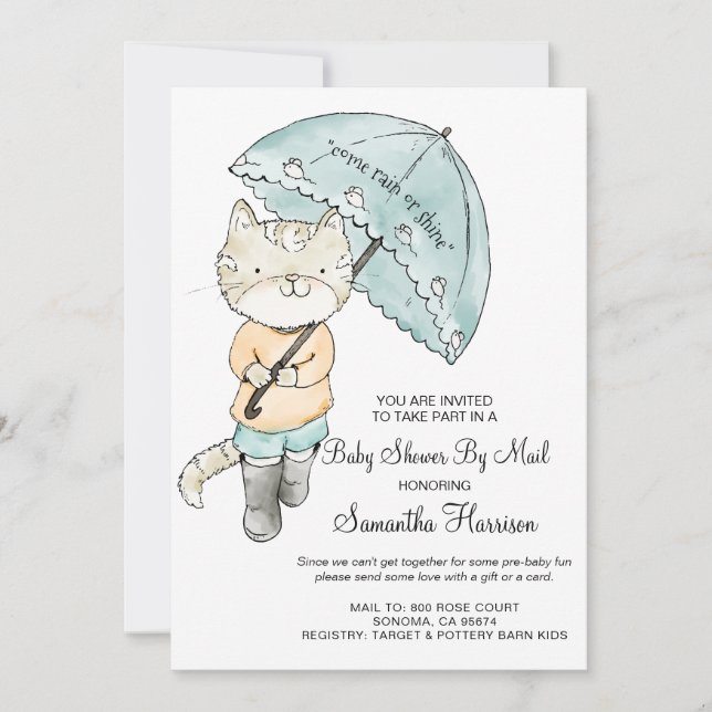 Invitación Cuidada acuarela Cat Baby Shower por correo (Anverso)