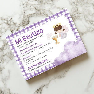 Invitación Cuidada acuarela Chica Ángel Morado Diseño Bautism