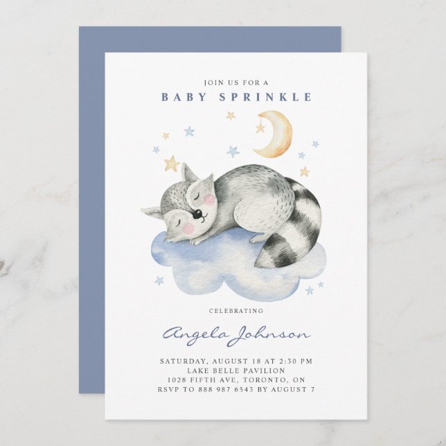 Invitación Cuidada acuarela Dormitorio Raccoon Bebé Sprinkle (Anverso / Reverso)