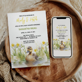 Invitación Cuidada acuarela Duck Baby Boy Shower