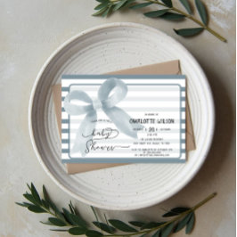 Invitación Cuidada acuarela Dusty Blue Bow Baby Shower
