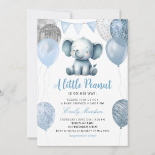 Invitación Cuidada acuarela Elephant Boy Balloons Baby Shower
