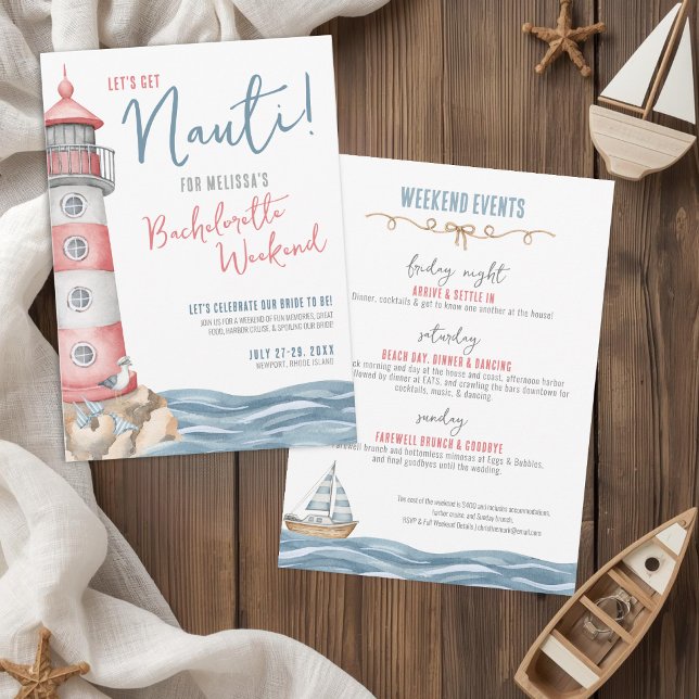 Invitación Cuidada acuarela Fiesta de bachillerato náutico (Let's Get Nauti Nautical Bachelorette Party Invitation)