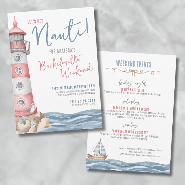 Invitación Cuidada acuarela Fiesta de bachillerato náutico (et's Get Nauti Nautical Bachelorette Party Invitation)