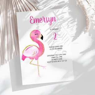 Invitación Cuidada acuarela Flamingo Purpurina Oro Rosa