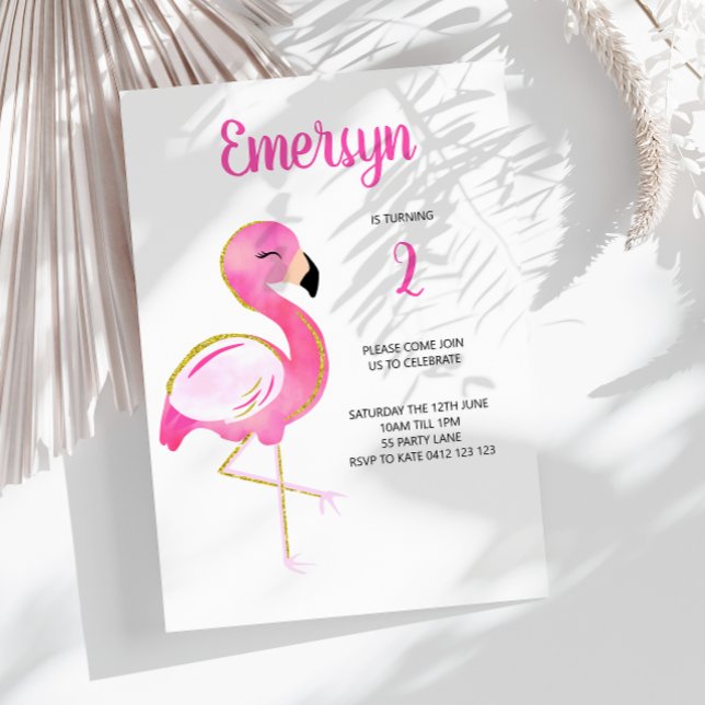 Invitación Cuidada acuarela Flamingo Purpurina Oro Rosa (Subido por el creador)
