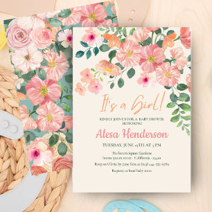 Invitación Cuidada acuarela floral moda Chica de bebé