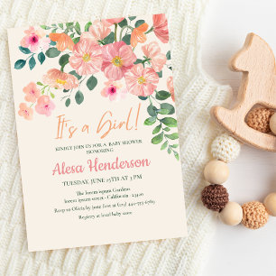 Invitación Cuidada acuarela floral moda Chica de bebé