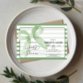 Invitación Cuidada acuarela Green Bow Baby Shower