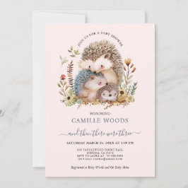 Invitación Cuidada acuarela Hedgehog Family Baby Shower rosa