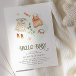 Invitación Cuidada acuarela Hola bebé Baby Shower<br><div class="desc">¡Hola,  nena! Invitación a un niño pequeño Baby Shower con un fondo blanco clásico,  una acuarela verde salvia pálida con adorables ropas de guardería y accesorios para una niña y un elegante patrón de ducha para bebé que es fácil de personalizar.</div>