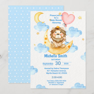Invitación Cuidada acuarela King Lion Blue Pink