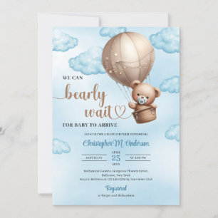 Invitación Cuidada acuarela marrón oso de peluche globo de ai