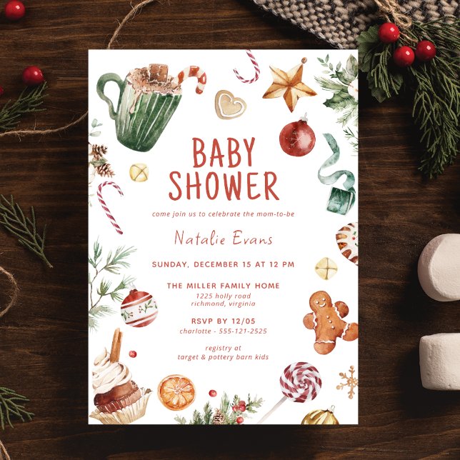 Invitación Cuidada acuarela | Navidades Acogedores Tema Baby  (Subido por el creador)