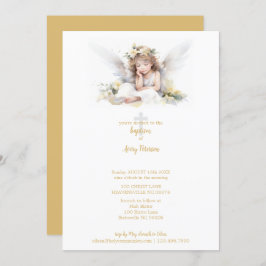 Invitación Cuidada acuarela Niña Ángel Cruce Baptismo