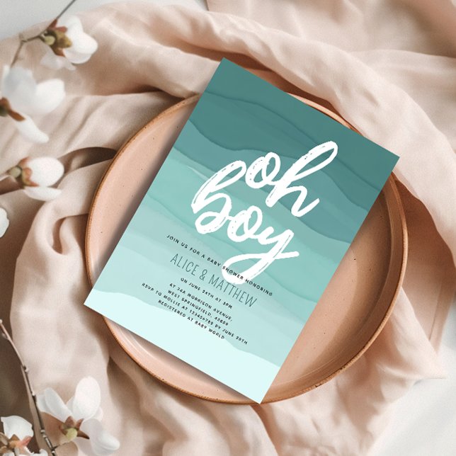 Invitación Cuidada acuarela Oh Boy Baby Shower (Subido por el creador)