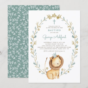 Invitación Cuidada acuarela Príncipe de león niño Bautizo