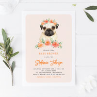 Cuidada acuarela Pug Peach Floral Baby Shower