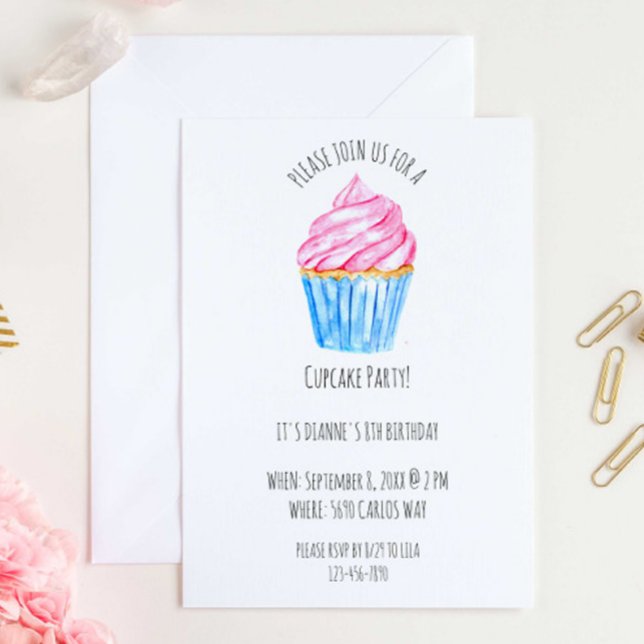 Invitación Cuidada acuarela quequito pastel de hielo color ro (Subido por el creador)