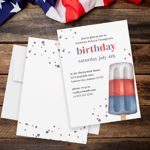 Invitación Cuidada acuarela Rojo Azul Azul Popsical Verano