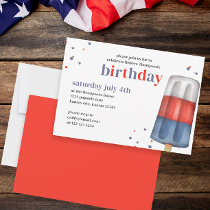 Invitación Cuidada acuarela Rojo Azul Azul Popsical Verano