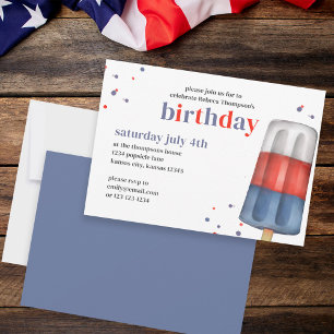Invitación Cuidada acuarela Rojo Azul Azul Popsical Verano