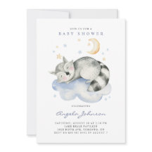 Cuidada acuarela Sleeping Raccoon Baby Shower