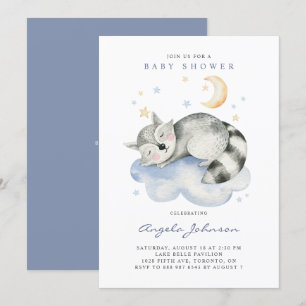 Invitación Cuidada acuarela Sleeping Raccoon Baby Shower