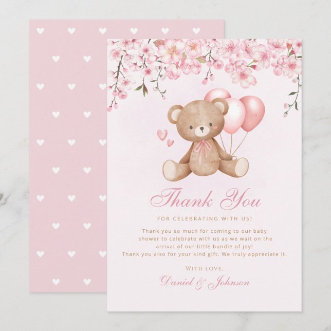 Invitación Cuidada acuarela Teddy Bear Baby Shower Gracias (Anverso / Reverso)