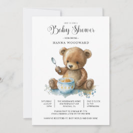 Invitación Cuidada acuarela Teddy Bear Porridge Baby Shower